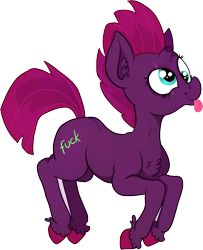 Size: 1987x2442 | Tagged: safe, artist:paskanaakka, derpibooru exclusive, imported from derpibooru, tempest shadow, pony, unicorn, broken horn, chest fluff, colored hooves, derp, ear fluff, editorial cutie mark, eye scar, female, fizzlepop berryfuck, mare, nose wrinkle, pronking, scar, simple background, solo, tongue out, transparent background, unshorn fetlocks, vulgar