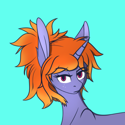 Size: 3000x3000 | Tagged: safe, artist:plebenant, imported from derpibooru, oc, oc only, oc:nox umbra, pony, unicorn, bust, commission, cyan background, female, icon, orange hair, pink eyes, portrait, simple background, solo