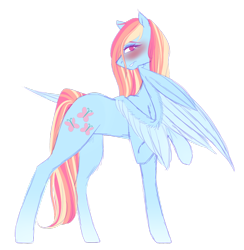 Size: 1024x1048 | Tagged: safe, artist:lemonpanda214, imported from derpibooru, rainbow dash, pegasus, pony, alternate hairstyle, blushing, care mare, female, mare, raised hoof, simple background, solo, swapped cutie marks, transparent background