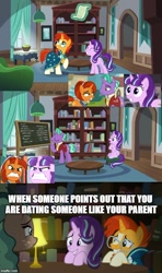 Size: 500x843 | Tagged: safe, imported from derpibooru, starlight glimmer, sunburst, the parent map, fake smile, female, image macro, male, meme, shipping, smiling, starburst, straight