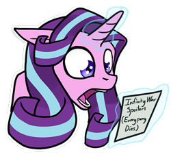 Size: 600x564 | Tagged: safe, artist:jykinturah, imported from derpibooru, starlight glimmer, pony, unicorn, avengers: infinity war, glowing horn, open mouth, shocked, simple background, solo, spoilers for another series, transparent background