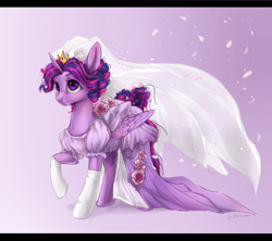 Size: 1800x1600 | Tagged: safe, artist:makkah, artist:rossignolet, imported from derpibooru, twilight sparkle, alicorn, pony, clothes, dress, female, mare, raised hoof, solo, twilight sparkle (alicorn), wedding dress