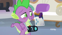 Size: 1280x720 | Tagged: safe, edit, edited screencap, imported from derpibooru, screencap, rarity, spike, dragon, my little pony: the movie, non-compete clause, blushing, butt, cropped, discovery family logo, exploitable meme, female, male, meme, photo, plot, rearity, shipping, smiling, solo, sparity, spike's photo, straight, that was fast