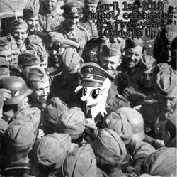 Size: 720x718 | Tagged: safe, edit, imported from derpibooru, oc, oc:aryanne, pony, /mlpol/, adolf hitler, army, aryan pony, germany, happy face, hat, head swap, irl, national socialism, photo, soldier, troop visit, wehrmacht