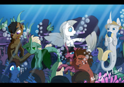 Size: 1024x717 | Tagged: safe, artist:voltage-art, imported from derpibooru, seapony (g4), my little pony: the movie, cole brookstone, crossover, drinking, food, gills, how is that even possible?, jay walker, kai smith, lego, lego ninjago, lloyd garmadon, master wu, ninjago, nya smith, seaponified, sensei wu, species swap, steam, tea, zane julien