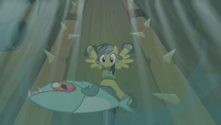 Size: 1280x720 | Tagged: safe, imported from derpibooru, screencap, daring do, fish, pegasus, pony, daring don't, bound, death trap, female, low angle, mare, piranha, spikes, underwater, worm's eye view