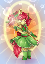 Size: 4961x7016 | Tagged: safe, artist:cutepencilcase, imported from derpibooru, apple bloom, pony, absurd resolution, alternate hairstyle, clothes, dress, female, filly, solo