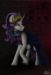 Size: 740x1080 | Tagged: safe, artist:amywhooves, imported from derpibooru, rarity, pony, alternate hairstyle, choker, clothes, cloven hooves, crossover, dress, element of generosity, female, mare, musical, solo, the master and margarita