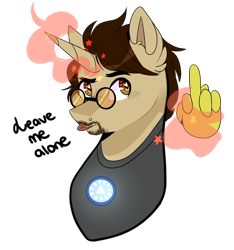Size: 1024x1093 | Tagged: safe, artist:shade4568, imported from derpibooru, pony, unicorn, iron man, magic, marvel, middle finger, ponified, simple background, solo, tony stark, transparent background, vulgar
