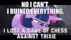 Size: 1920x1080 | Tagged: safe, edit, edited screencap, imported from derpibooru, screencap, twilight sparkle, twilight sparkle (alicorn), alicorn, my little pony: the movie, crying, crylight sparkle, floppy ears, implied trixie, meme, no i can't i ruined everything, sad, text