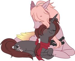 Size: 1024x839 | Tagged: safe, artist:t-aroutachiikun, imported from derpibooru, pegasus, pony, unicorn, clothes, gay, kashuu kiyomitsu, male, ponified, prone, scarf, shipping, simple background, souza samonji, stallion, touken ranbu, transparent background