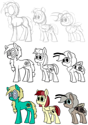 Size: 944x1339 | Tagged: safe, artist:thebathwaterhero, imported from derpibooru, oc, oc only, oc:crystal lattice, oc:dusty miller, oc:hidden gem, earth pony, mothpony, original species, pegasus, cyoa:landfall, cyoa