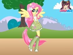 Size: 795x599 | Tagged: safe, artist:user15432, imported from derpibooru, fluttershy, human, equestria girls, equestria girls (movie), boots, clothes, dress up, dressup, hairpin, hasbro, hasbro studios, ponied up, pony ears, shoes, solo, starsue, winged humanization, wings