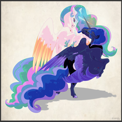 Size: 3000x3000 | Tagged: safe, artist:vlinnyy, imported from derpibooru, princess celestia, princess luna, alicorn, blood, female, fight, looking at each other, mare, rearing, royal sisters, scar