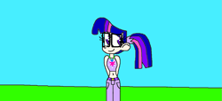 Size: 1157x529 | Tagged: safe, artist:devon13168, imported from derpibooru, sci-twi, twilight sparkle, human, 1000 hours in ms paint, belly button, female, glasses, humanized, midriff, smiling, solo