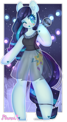 Size: 1921x3500 | Tagged: safe, artist:bunxl, imported from derpibooru, coloratura, anthro, earth pony, unguligrade anthro, arm hooves, clothes, cute, female, heart eyes, mare, microphone, see-through, smiling, solo, wingding eyes