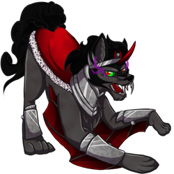 Size: 894x894 | Tagged: dead source, safe, artist:animedragonlover, imported from derpibooru, king sombra, dog, wolf, armor, curved horn, dogified, face down ass up, fangs, male, simple background, solo, sombra eyes, species swap, transparent background, wolfified