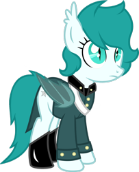 Size: 1280x1578 | Tagged: safe, artist:buckeyescozycafe, artist:fletcherthehuntress, imported from derpibooru, oc, oc only, oc:esmeray morgan, bat pony, pony, bat pony oc, clothes, female, mare, simple background, slit eyes, slit pupils, solo, transparent background, uniform