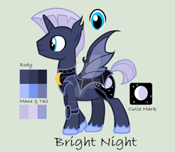 Size: 1024x889 | Tagged: safe, artist:aurora-light-x, imported from derpibooru, oc, oc only, oc:bright night, bat pony, pony, male, parent:princess luna, parents:canon x oc, reference sheet, solo, stallion, watermark