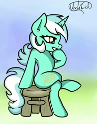 Size: 470x604 | Tagged: safe, artist:kp-shadowsquirrel, artist:uncletwick, imported from derpibooru, lyra heartstrings, pony, unicorn, crossed legs, female, mare, sitting, solo, stool, trace