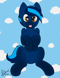 Size: 1904x2480 | Tagged: safe, artist:virgil green, imported from derpibooru, oc, oc:cloud strider, pegasus, pony, amber eyes, blue, cloud, cute, male, stallion, tongue out