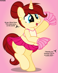 Size: 3998x5000 | Tagged: safe, artist:an-tonio, color edit, edit, imported from derpibooru, oc, oc only, oc:golden brooch, pony, unicorn, cheerleader, cheerleader outfit, clothes, colored, cute, dialogue, ear piercing, earring, female, hair bun, jewelry, mare, milf, moe, mother, ocbetes, offscreen character, piercing, pleated skirt, pom pom, skirt, skirt lift, solo