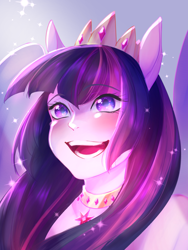 Size: 1200x1600 | Tagged: safe, artist:demicintaapatakbisa, artist:demiesop, imported from derpibooru, twilight sparkle, alicorn, human, crown, eared humanization, female, humanized, jewelry, looking at you, necklace, regalia, solo, twilight sparkle (alicorn)