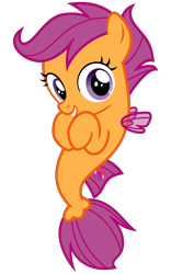 Size: 2000x3200 | Tagged: safe, artist:cheezedoodle96, imported from derpibooru, scootaloo, seapony (g4), surf and/or turf, .svg available, cute, cutealoo, excited, female, filly, hooves to the chest, looking at you, seaponified, seapony scootaloo, simple background, smiling, solo, species swap, svg, transparent background, vector