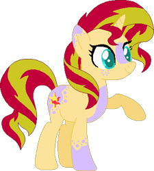 Size: 379x421 | Tagged: safe, artist:westrail642fan, imported from derpibooru, sunset shimmer, pony, unicorn, rise and fall, alternate universe, asymmetry, blaze (coat marking), coat markings, facial markings, female, freckles, mare, raised hoof, simple background, socks (coat marking), socks (coat markings), solo, transparent background