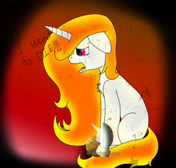 Size: 1731x1645 | Tagged: safe, artist:phenioxflame, artist:steamyart, imported from derpibooru, oc, oc:phenioxflame, unicorn, crying, messy mane, suicidal, vent art, watermark