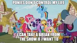 Size: 892x500 | Tagged: safe, edit, edited screencap, imported from derpibooru, screencap, apple bloom, applejack, big macintosh, carrot cake, cup cake, fluttershy, granny smith, mayor mare, photo finish, pinkie pie, rainbow dash, rarity, scootaloo, snails, snips, spike, starlight glimmer, sweetie belle, twilight sparkle, alicorn, blatant lies, brony, bronybait, camera, cutie mark crusaders, exploitable meme, join the herd, mane seven, mane six, meme, obsession, ponyville, twilight sparkle (alicorn), welcome to the herd, wrong