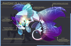 Size: 5100x3300 | Tagged: safe, artist:ghostlymuse, imported from derpibooru, queen novo, seapony (g4), my little pony: the movie, anatomy, anatomy guide, bioluminescent, female, fin, headcanon, mare, raised hoof, solo