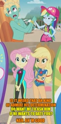 Size: 471x950 | Tagged: safe, edit, edited screencap, imported from derpibooru, screencap, applejack, fluttershy, rainbow dash, zephyr breeze, blue crushed, equestria girls, equestria girls series, comic, cropped, geode of fauna, geode of super strength, image macro, magical geodes, meme, screencap comic