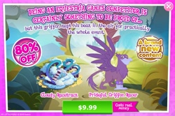 Size: 1963x1302 | Tagged: safe, imported from derpibooru, griffon, advertisement, background griffon, costs real money, game, game screencap, gameloft, greed, greedloft, male, official, race track, solo, spread wings
