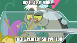 Size: 888x499 | Tagged: safe, edit, edited screencap, imported from derpibooru, screencap, discord, draconequus, the break up breakdown, glasses, image macro, male, meme, ship in a bottle, shipwreck, solo, tweezers