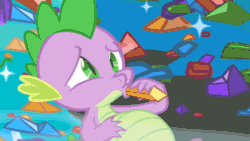 Size: 1280x720 | Tagged: safe, imported from derpibooru, screencap, spike, owl's well that ends well, animated, belly, chubby, comfort eating, eating, fat, fat spike, gem, sucking, weight gain