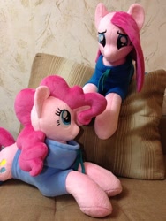 Size: 720x960 | Tagged: safe, artist:burgunzik, imported from derpibooru, pinkie pie, pony, clothes, duality, hoodie, irl, photo, pinkamena diane pie, plushie