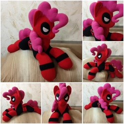 Size: 2000x2000 | Tagged: safe, artist:burgunzik, imported from derpibooru, pinkie pie, pony, clothes, cosplay, costume, deadpool, high res, irl, marvel, photo, pinkiepool, plushie, prone, solo