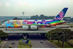 Size: 720x488 | Tagged: safe, edit, imported from derpibooru, applejack, fluttershy, pinkie pie, rainbow dash, rarity, twilight sparkle, airbus a380, airport, changi airport, irl, mane six, my little pony logo, photo, photoshop, plane, road, singapore, singapore airlines, tree