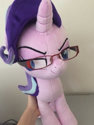 Size: 1536x2048 | Tagged: safe, artist:nazegoreng, imported from derpibooru, starlight glimmer, pony, unicorn, female, glasses, plushie, smiling, smirk, smug, smuglight glimmer, solo
