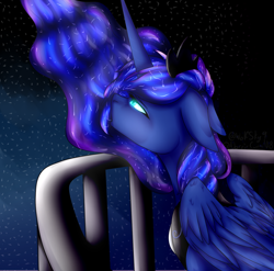 Size: 1024x1010 | Tagged: safe, artist:norrixcurral08, imported from derpibooru, princess luna, alicorn, pony, female, looking up, mare, night, solo, stars