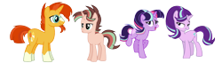 Size: 4560x1296 | Tagged: safe, artist:rainbows-skies, artist:thesmall-artist, imported from derpibooru, starlight glimmer, sunburst, oc, oc:magic galaxy, oc:magic shine, pony, unicorn, base used, female, magical lesbian spawn, male, mare, offspring, parent:starlight glimmer, parent:sunburst, parent:twilight sparkle, parents:starburst, parents:twistarlight, shipping, simple background, starburst, straight, teenager, transparent background