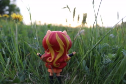Size: 6000x4000 | Tagged: safe, artist:artofmagicpoland, imported from derpibooru, sunset shimmer, equestria girls, doll, equestria girls minis, eqventures of the minis, evening, female, grass, irl, micro, photo, pun, solo, sunset, sunshine shimmer, toy