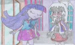 Size: 2187x1318 | Tagged: safe, artist:nephilim rider, imported from derpibooru, twilight sparkle, oc, oc:heaven lost, equestria girls, traditional art