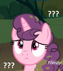 Size: 490x546 | Tagged: safe, edit, edited screencap, imported from derpibooru, screencap, sugar belle, pony, unicorn, the break up breakdown, :<, confused, confused nick young, cropped, cute, dirty, discovery family logo, female, looking up, mare, meme, question mark, reaction image, solo