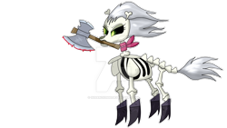 Size: 1024x576 | Tagged: safe, artist:susanzx2000, imported from derpibooru, skellinore, skeleton pony, the break up breakdown, axe, bandana, blood, bone, boots, frown, glare, glowing eyes, mouth hold, shoes, simple background, skeleton, solo, transparent background, watermark, weapon