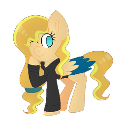 Size: 400x400 | Tagged: safe, artist:mintoria, imported from derpibooru, oc, oc only, oc:sundance, pegasus, pony, clothes, female, hoodie, mare, one eye closed, simple background, solo, transparent background, two toned wings, wink