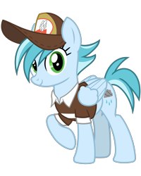 Size: 3200x4000 | Tagged: safe, artist:cheezedoodle96, imported from derpibooru, rainy day, pegasus, pony, the break up breakdown, .svg available, background pony, clothes, female, hat, looking at you, mailmare, mailmare hat, mare, raised hoof, shirt, simple background, smiling, solo, svg, transparent background, vector