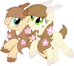 Size: 772x690 | Tagged: safe, artist:owlity, imported from derpibooru, oc, oc:darling doe, oc:ema, deer pony, original species, female, mare, sisters, twins