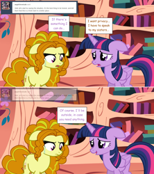 Size: 1280x1444 | Tagged: safe, artist:hakunohamikage, imported from derpibooru, adagio dazzle, twilight sparkle, alicorn, pony, ask-princesssparkle, ask, comic, crying, golden oaks library, ponified, tumblr, twilight sparkle (alicorn)